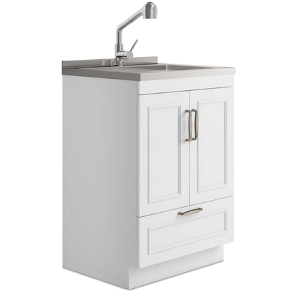 24-inch All-in-One Laundry Utility Sink & Cabinet in Pure White with Faucet  from Lordear
