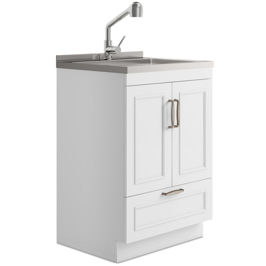 24-inch All-in-One Laundry Utility Sink & Cabinet in Pure White with Faucet  from Lordear