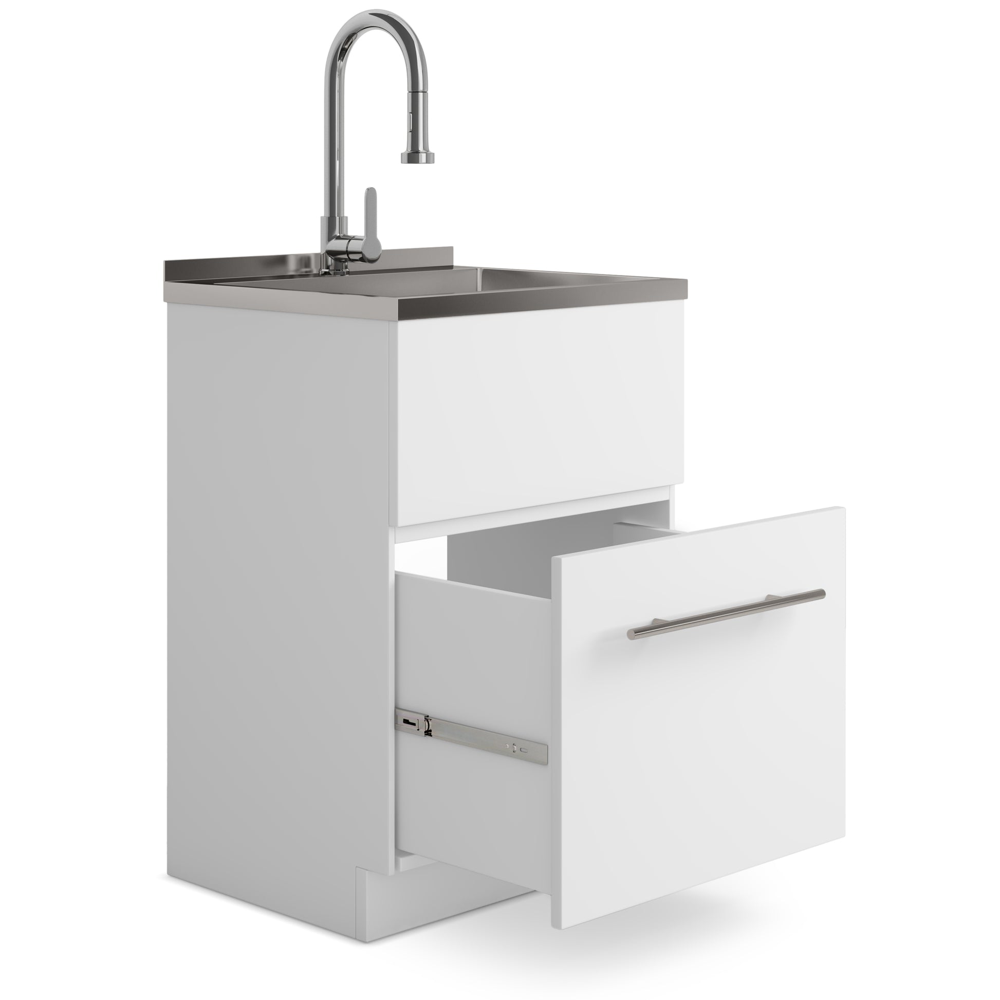 24"/28" Laundry Cabinet with Faucet and Stainless Steel Sink - White  from Lordear
