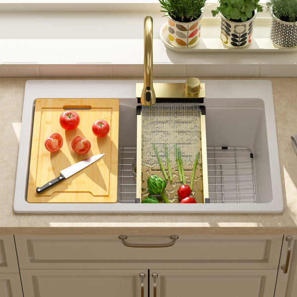 Lordear 33" × 22" Quartz Drop-in Waterfall Single Bowl Workstation Kitchen Sink  from Lordear