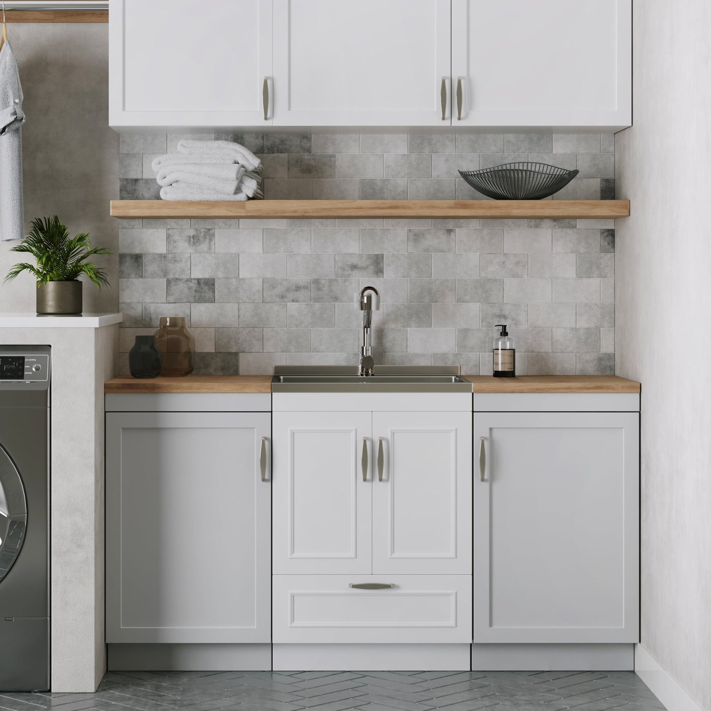 24-inch All-in-One Laundry Utility Sink & Cabinet in Pure White with Faucet  from Lordear