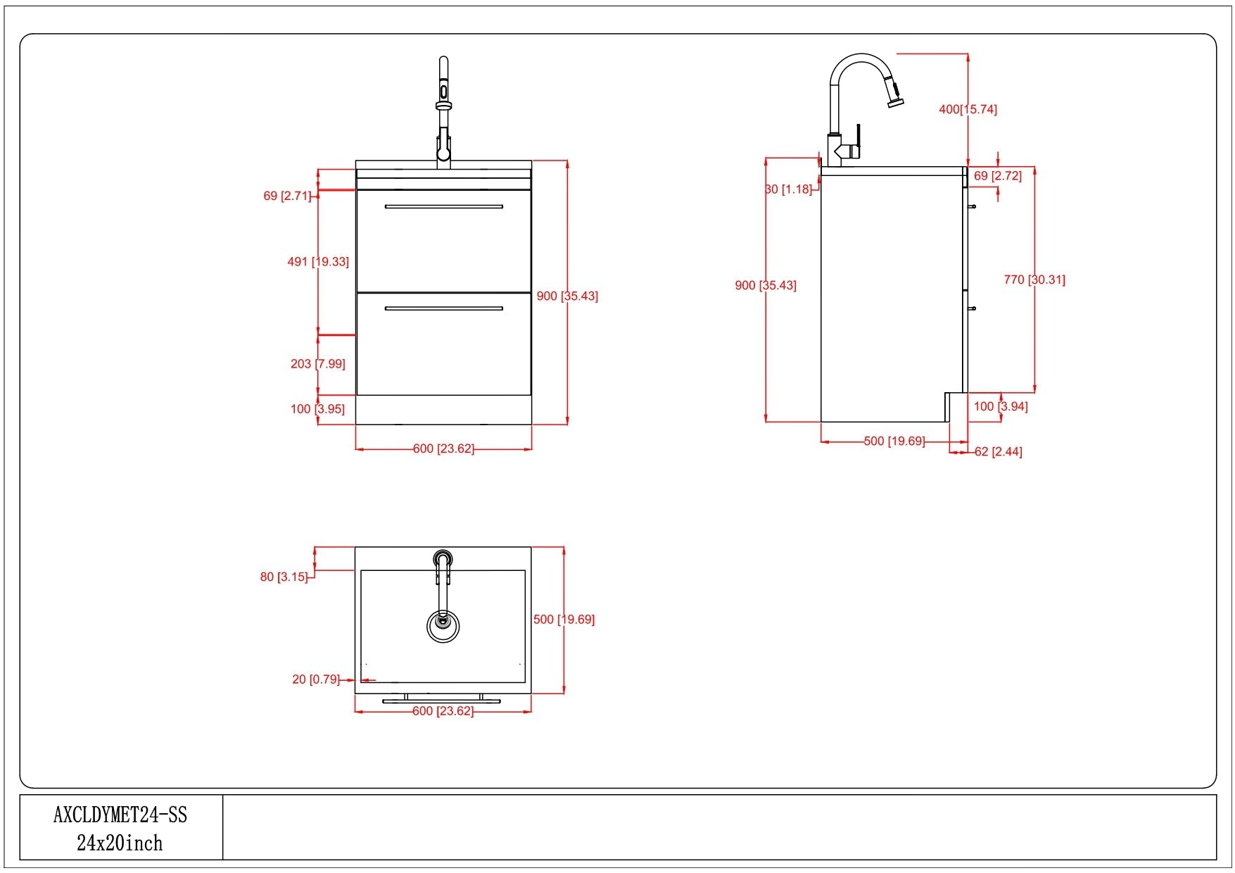 24"/28" Laundry Cabinet with Faucet and Stainless Steel Sink - White  from Lordear