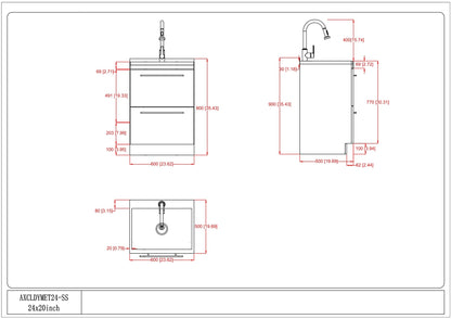 24"/28" Laundry Cabinet with Faucet and Stainless Steel Sink - White  from Lordear