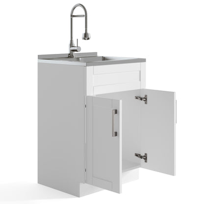 24-inch All-in-One Utility Stainless Steel Sink &  Pure White Laundry Cabinet with Chrome Faucet  from Lordear