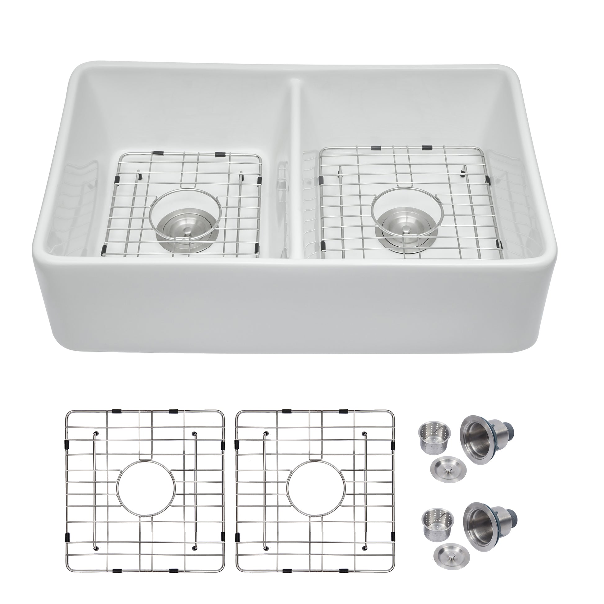 Lordear 32" x 20" Ceramic Apron Front Double Equal Bowl Farmhouse Kitchen Sink  from Lordear