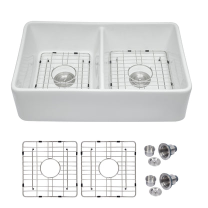 Lordear 32" x 20" Ceramic Apron Front Double Equal Bowl Farmhouse Kitchen Sink  from Lordear
