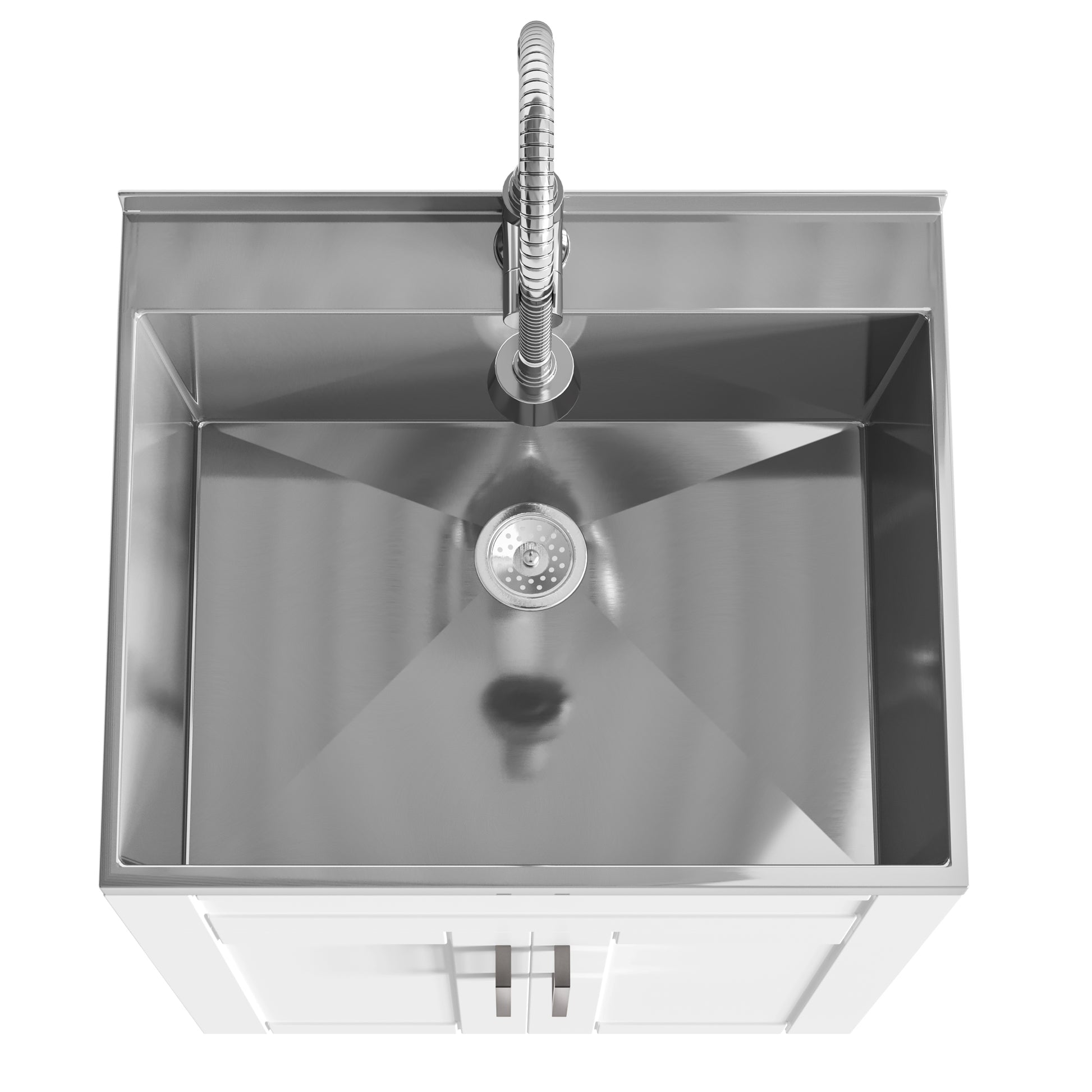 24-inch All-in-One Utility Stainless Steel Sink &  Pure White Laundry Cabinet with Chrome Faucet  from Lordear