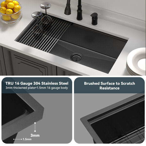 Lordear 30" x 18" Stainless Steel Black Undermount Workstation Kitchen Sink  from Lordear
