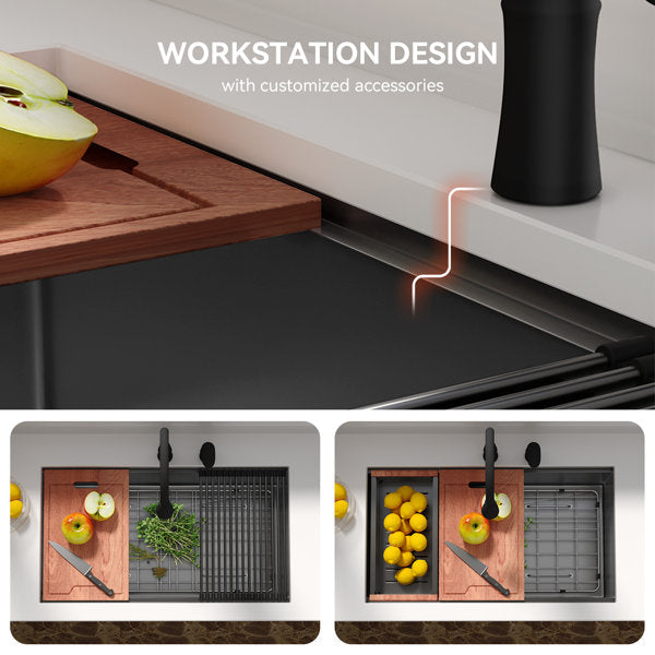 Lordear 30" x 18" Stainless Steel Black Undermount Workstation Kitchen Sink  from Lordear
