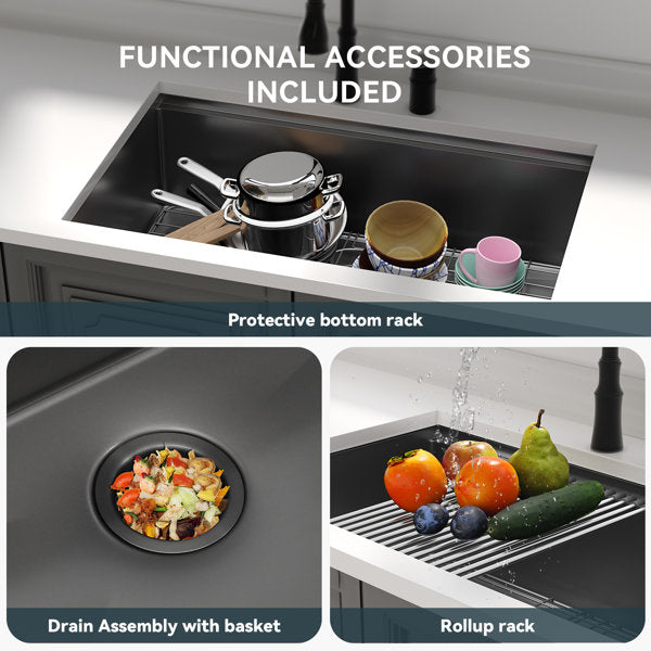 Lordear 30" x 18" Stainless Steel Black Undermount Workstation Kitchen Sink  from Lordear