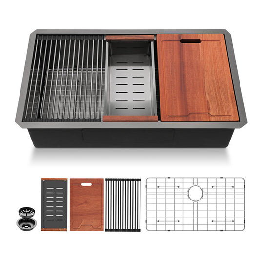 Lordear 30" x 18" Stainless Steel Black Undermount Workstation Kitchen Sink  from Lordear