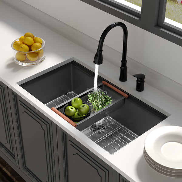 Lordear 30" x 18" Stainless Steel Black Undermount Workstation Kitchen Sink  from Lordear