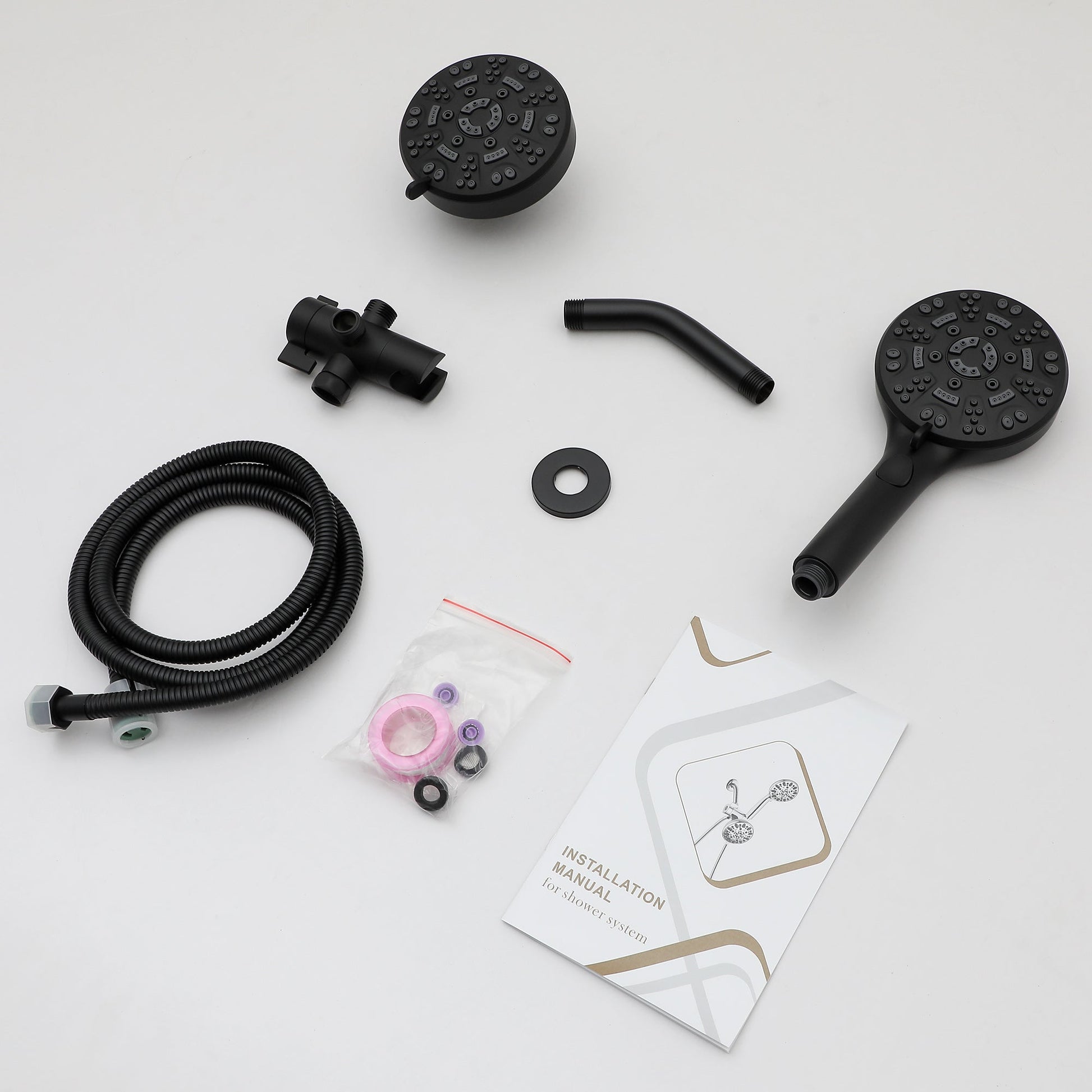 Lordear 5" Stainless Steel Wall Mounted Matte Black Rainfall Round Dual Head Shower Head  from Lordear