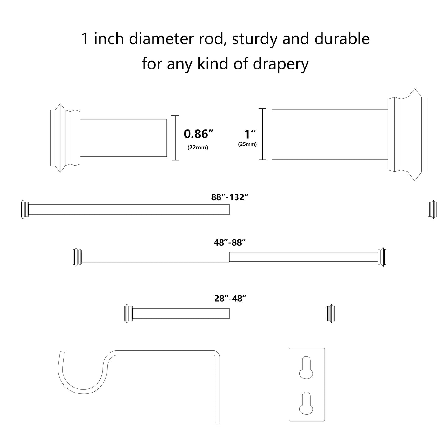 08 Adjustable Single Metal Curtain Rod with Basics End Cap Finials | Adjustable Metal Curtain Rod, Curtain Rod, cylinder, Hot Sale, Metal Curtain Rod, single curtain rod, Telescopic curtain rod | Lordear