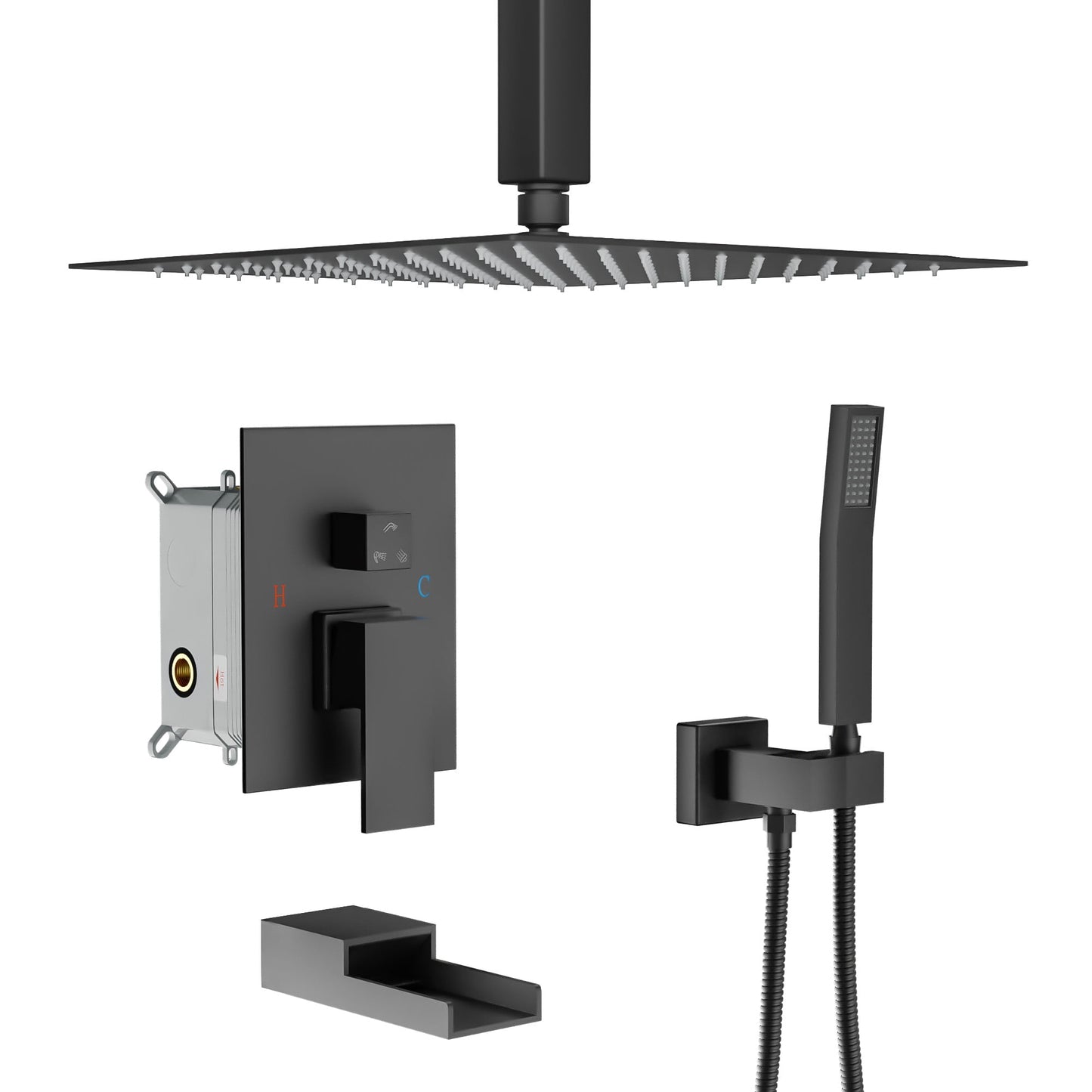 Luxury Rain Mixer Shower Combo Celling Mounted Rainfall Shower Head System Square Rain Shower Head  from Lordear