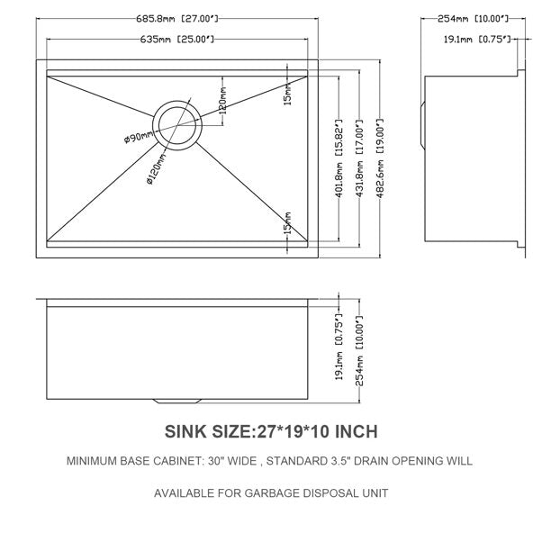 27 Inch Stainless Steel Kitchen Sink Workstation with Accessories 16 Gauge Deep Single Bowl  from Lordear