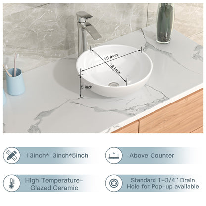 Lordear 13" W x 13" D White Ceramic Round Vessel Bathroom Sink  from Lordear