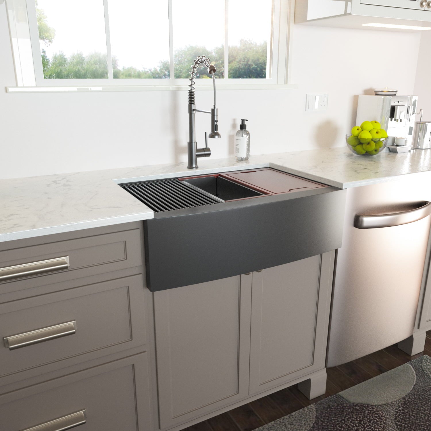 Lordear 36" x 22" Stainless Steel Black Apron Front Farmhouse Workstation Kitchen Sink  from Lordear