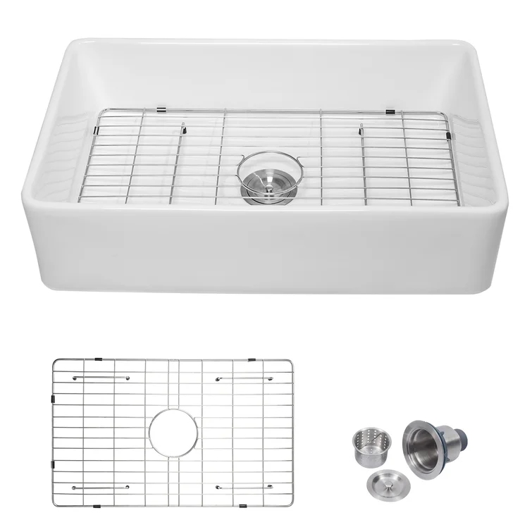 Lordear 33" W x 20" D Ceramic Apron Front Farmhouse Kitchen Sink Single Bowl with Grid Strainer  from Lordear