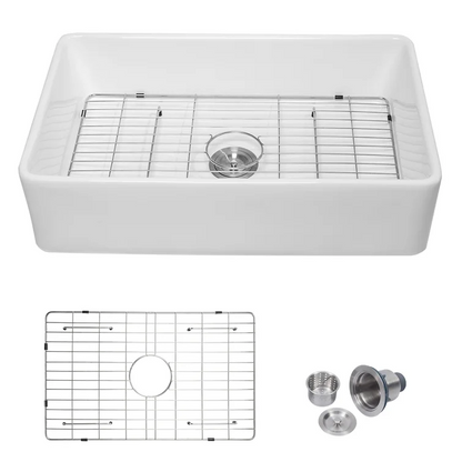 Lordear 33" W x 20" D Ceramic Apron Front Farmhouse Kitchen Sink Single Bowl with Grid Strainer  from Lordear