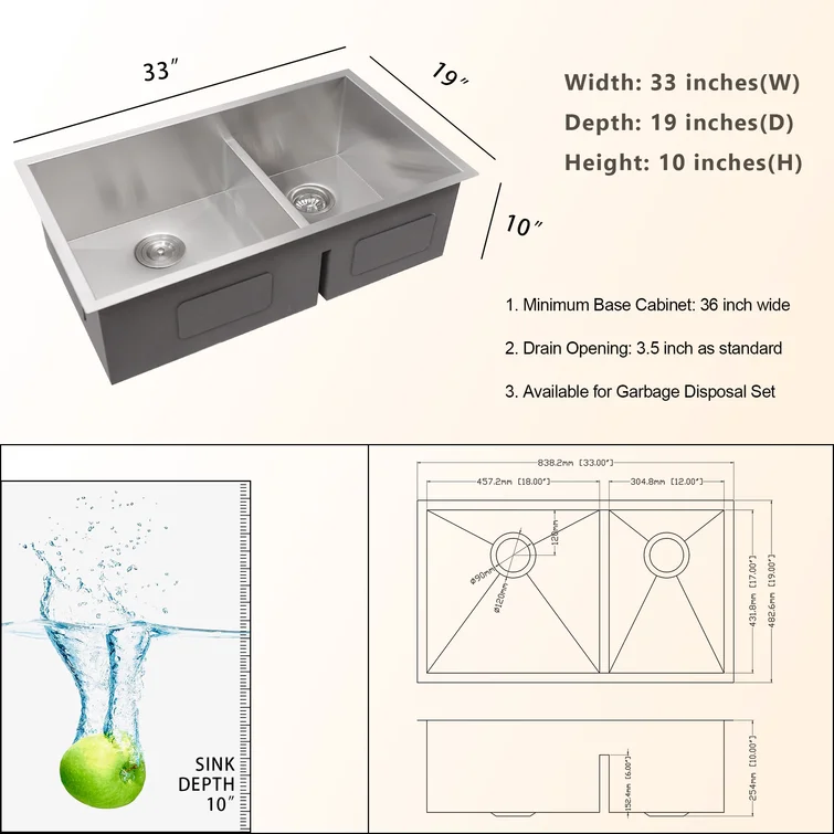 Lordear Stainless Steel Double Bowl Undermount Low Divide Kitchen Sink  from Lordear