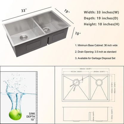Lordear Stainless Steel Double Bowl Undermount Low Divide Kitchen Sink  from Lordear
