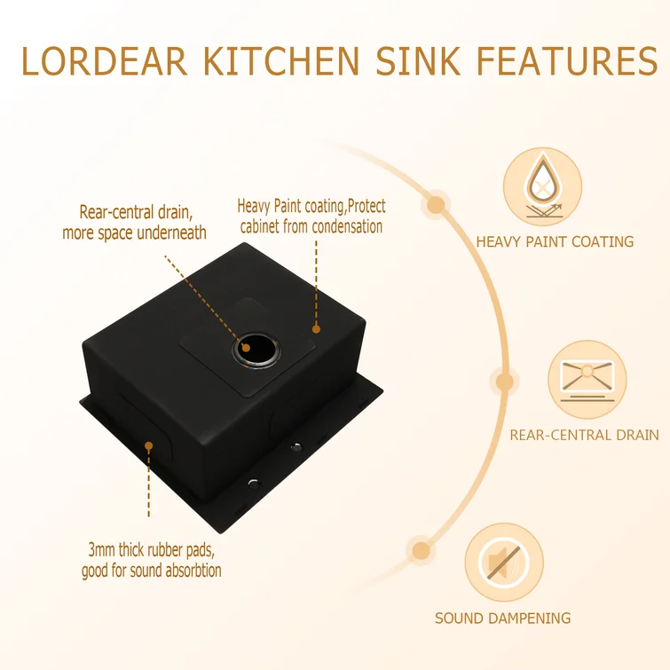Lordear 28" Stainless Steel Gunmetal Black Topmount Single Bowl Kitchen Sink  from Lordear