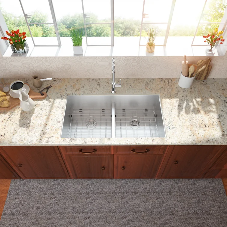 Lordear Stainless Steel Double Bowl Undermount Low Divide Kitchen Sink  from Lordear