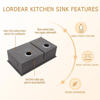 Lordear Stainless Steel Double Bowl Undermount Low Divide Kitchen Sink  from Lordear