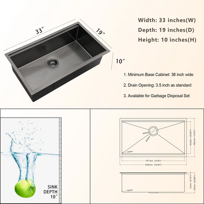 Lordear 33" x 19" Stainless Steel Black Single Bowl Workstation Kitchen Sink  from Lordear