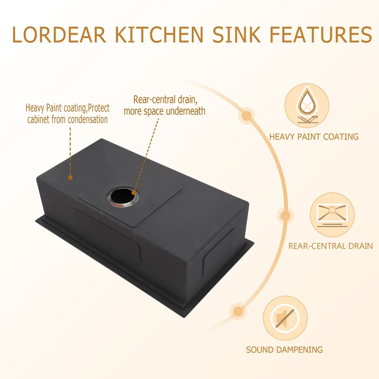 Lordear 33" x 19" Stainless Steel Black Single Bowl Workstation Kitchen Sink  from Lordear