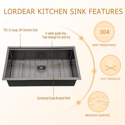 Lordear 33" x 19" Stainless Steel Black Single Bowl Workstation Kitchen Sink  from Lordear