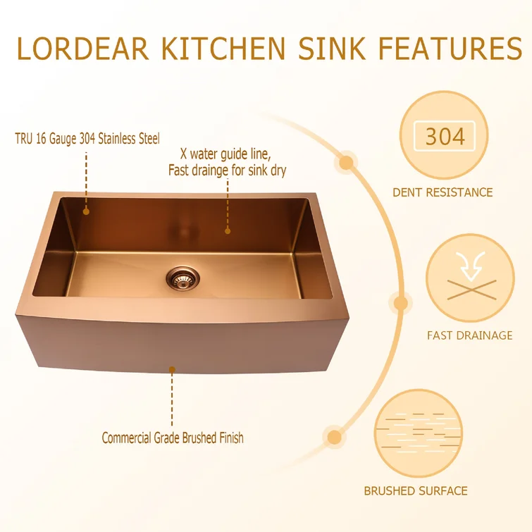 Lordear 36" x 21" Stainless Steel Apron Front Single Bowl Farmhouse Kitchen Sink  from Lordear