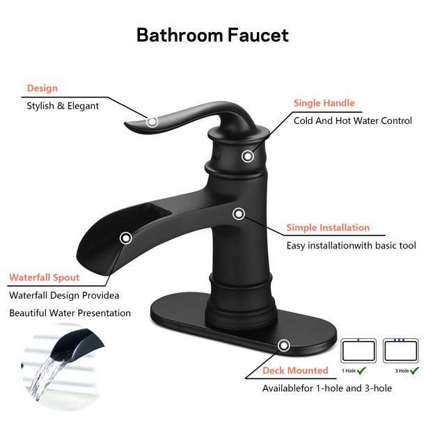 Lordear Brass Single Handle ‎Deck Mount Bathroom Waterfall Faucet with Water Hoses  from Lordear