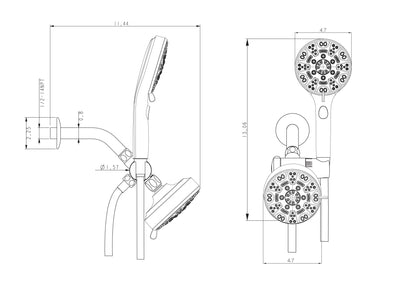 Lordear 5" Stainless Steel Wall Mounted Matte Black Rainfall Round Dual Head Shower Head  from Lordear