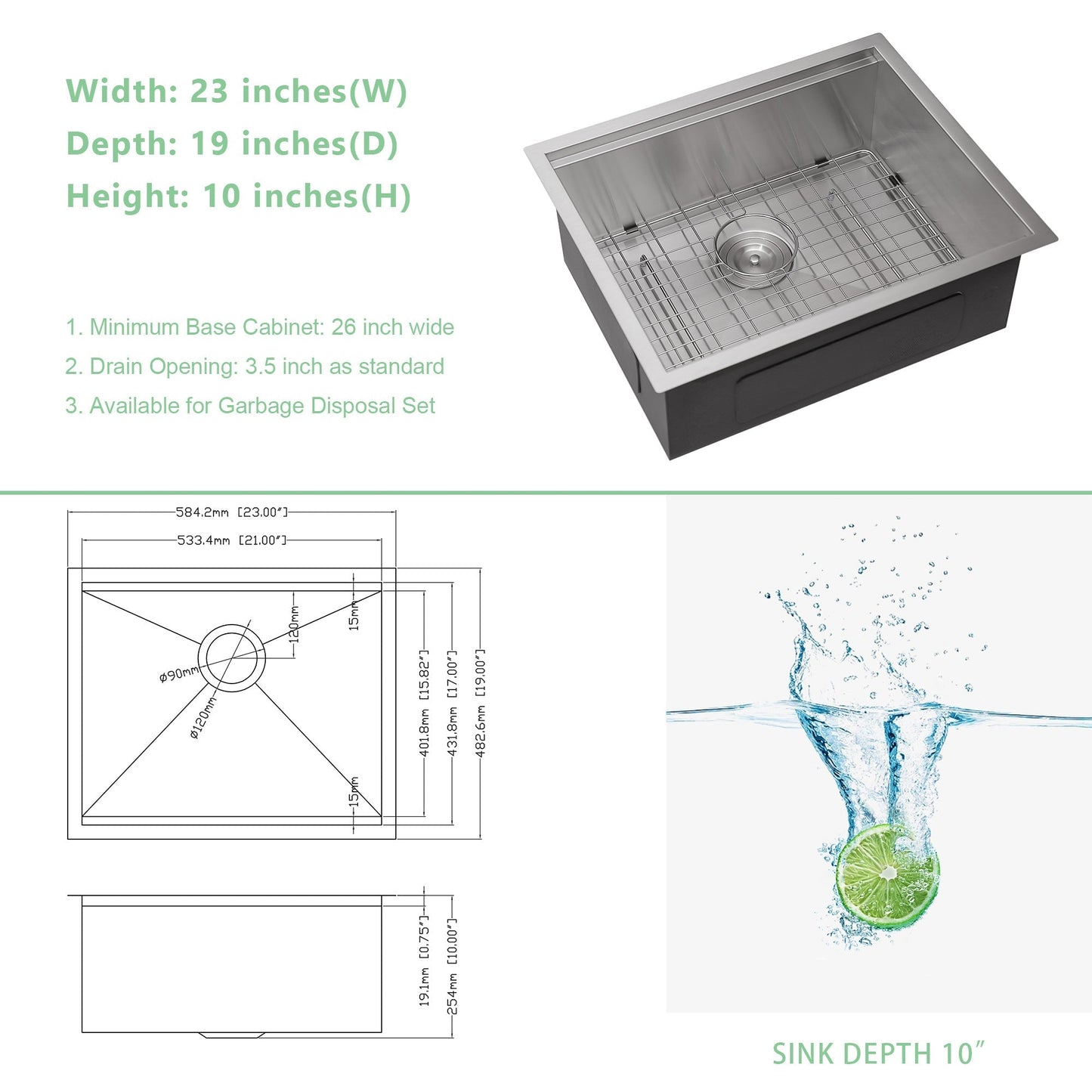 Lordear 23" Stainless Steel Undermount Brushed Single Bowl Workstation Kitchen Sink  from Lordear