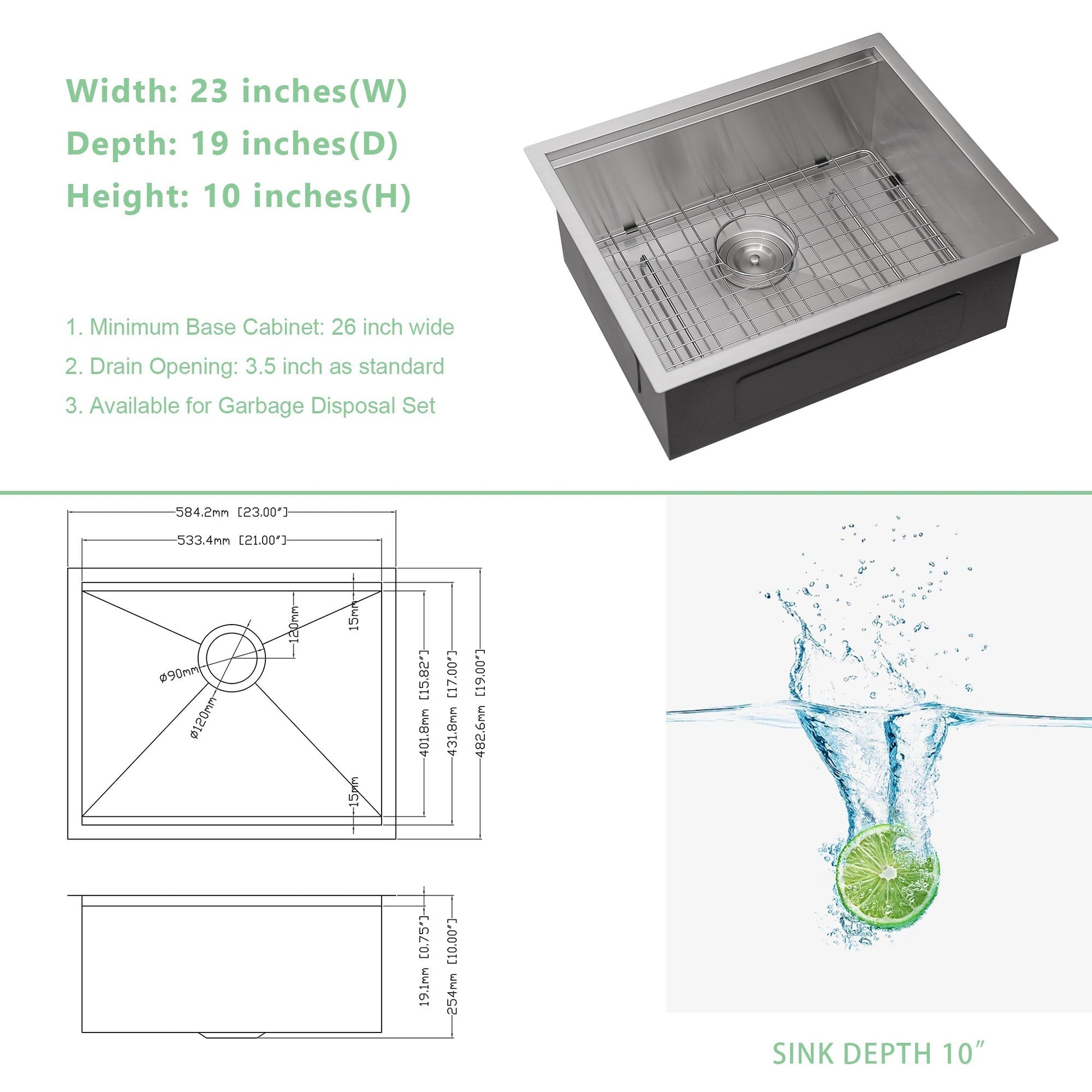 Lordear 23" Stainless Steel Undermount Brushed Single Bowl Workstation Kitchen Sink  from Lordear