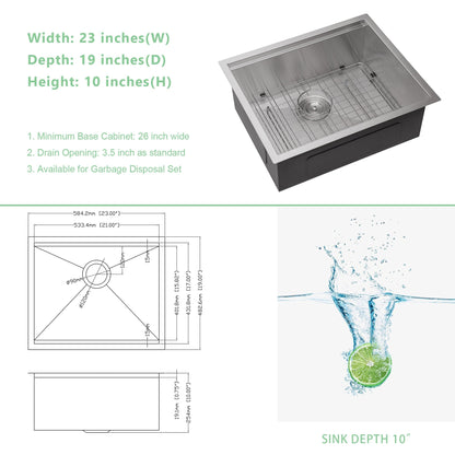 Lordear 23" Stainless Steel Undermount Brushed Single Bowl Workstation Kitchen Sink  from Lordear