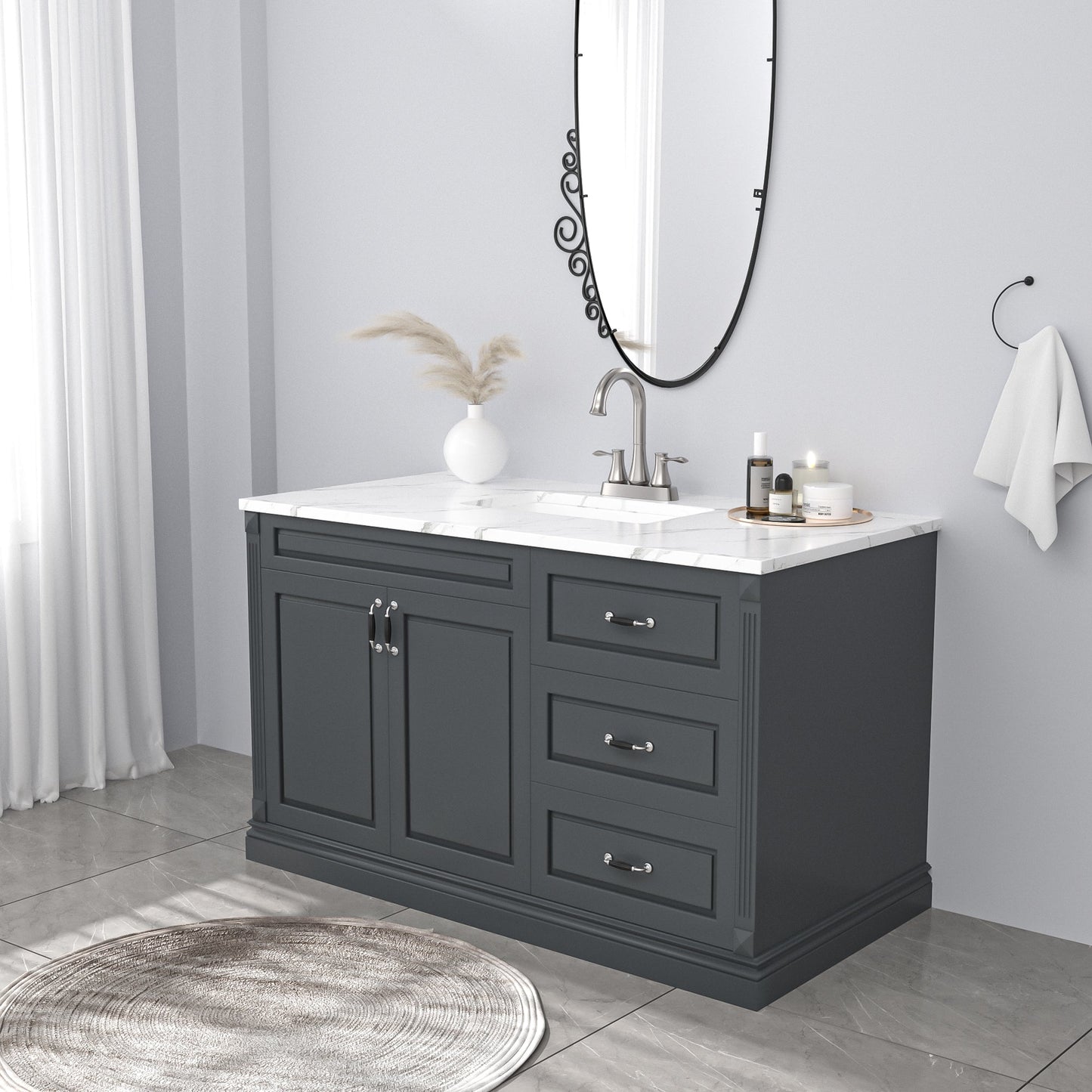 Lordear Brass Brushed Nickel Dual Handle Bathroom Faucet with Pop-Up Drain And Water Hoses  from Lordear