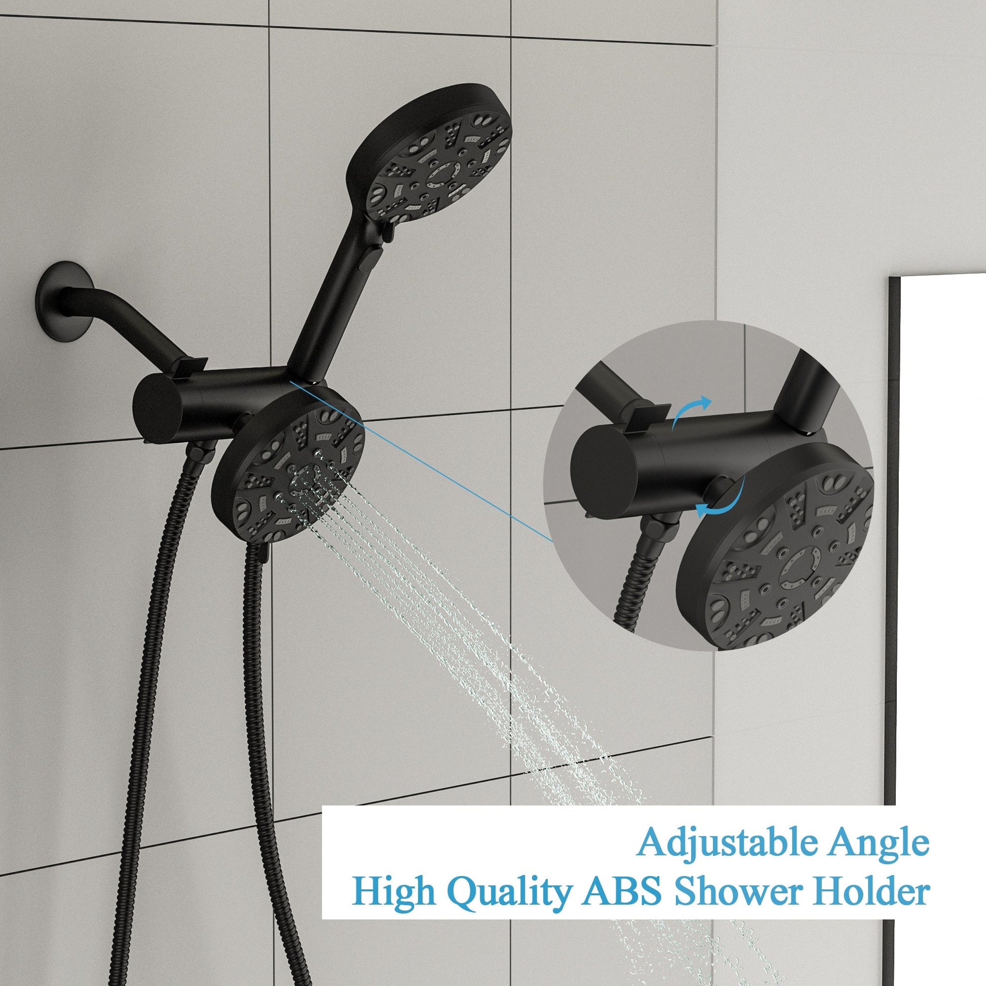 Lordear 5" Stainless Steel Wall Mounted Matte Black Rainfall Round Dual Head Shower Head  from Lordear