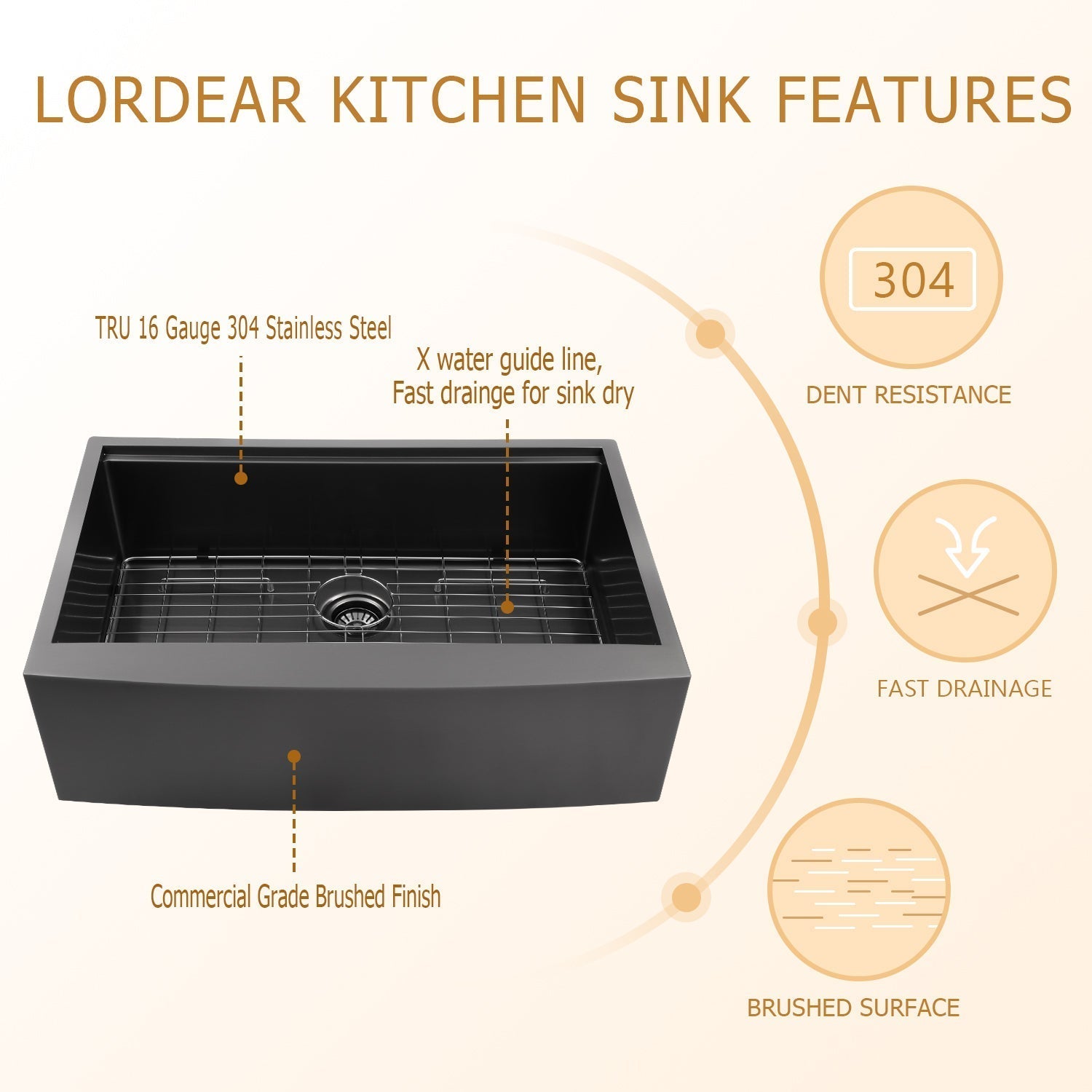 33in W x 22in D Farmhouse Kitchen Sink Workstation Sink with Cutting Board Apron Front  from Lordear