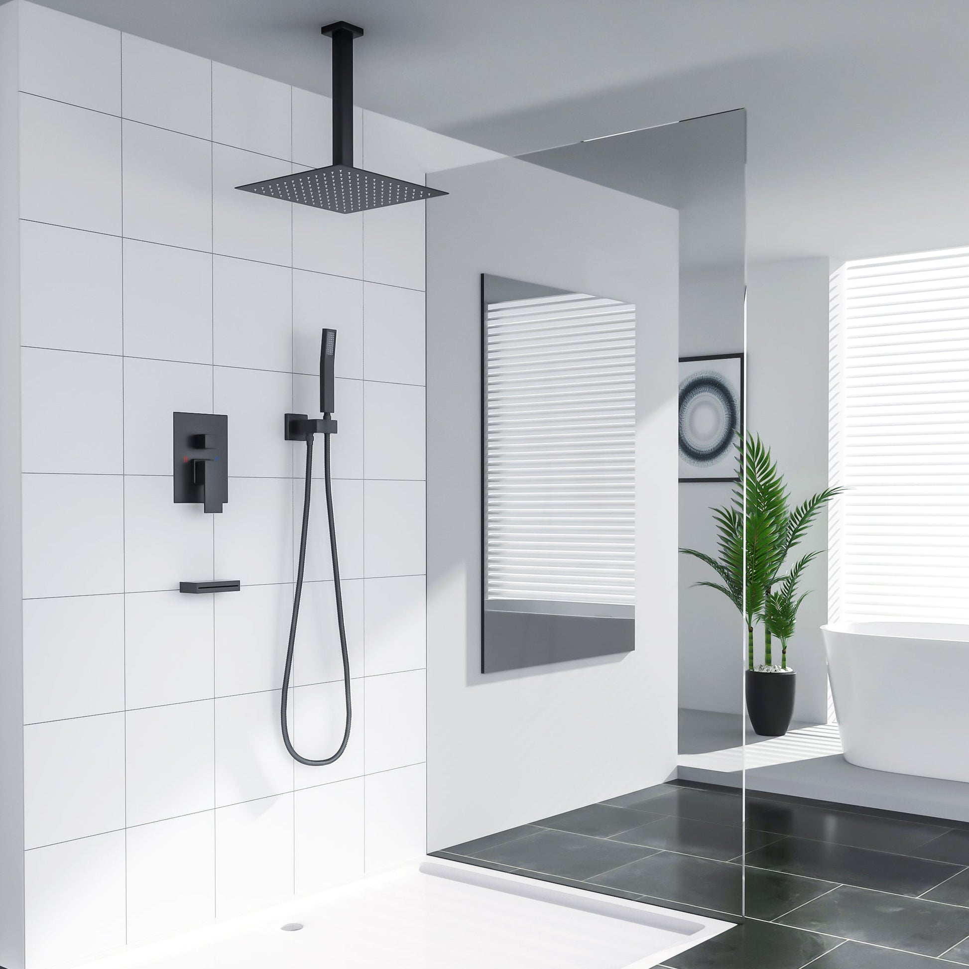 Lordear 12" ‎Stainless Steel Wall Mounted Square Rainfall Shower Head System Faucet Set  from Lordear