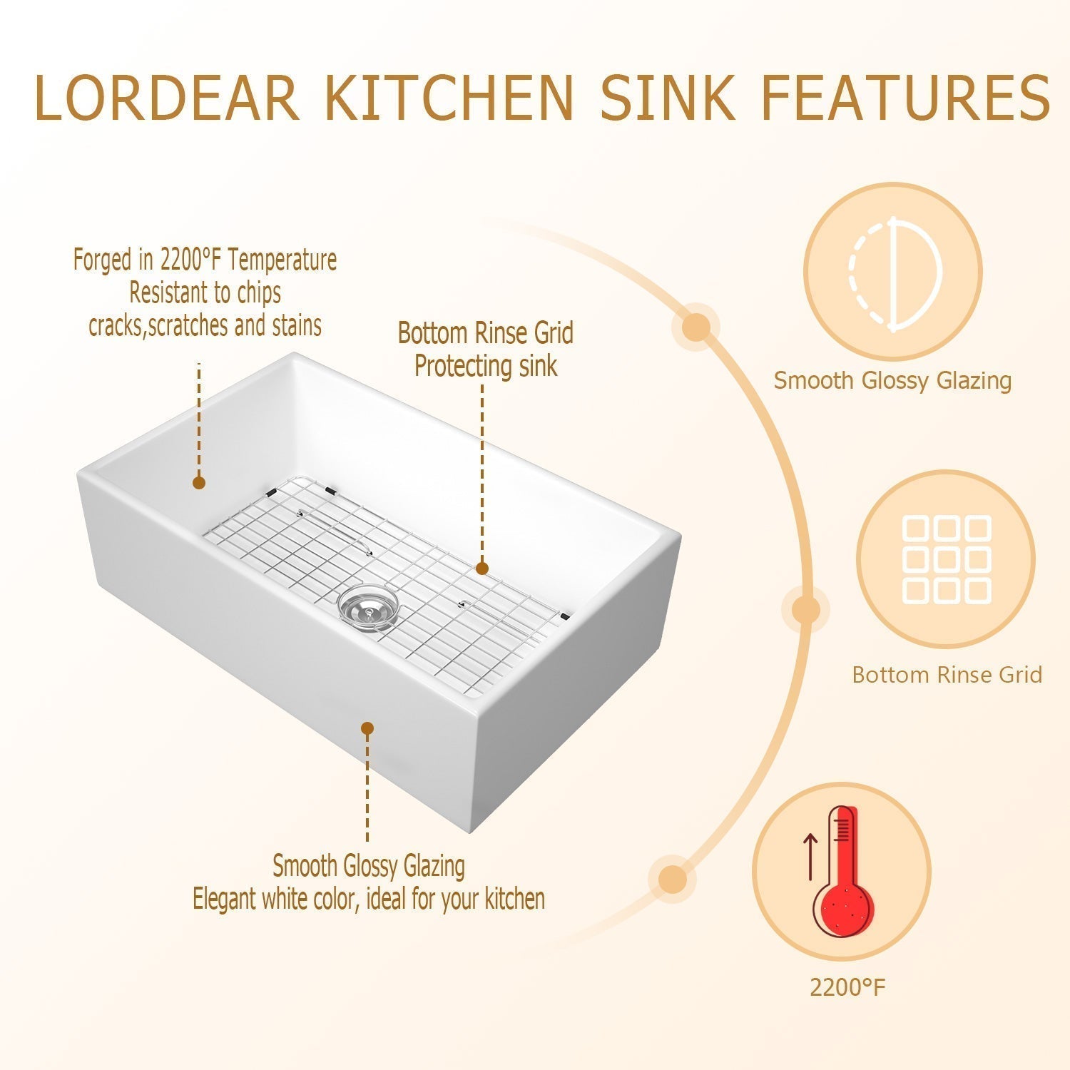Lordear White Ceramic Single Bowel Farmhouse Kitchen Sink  from Lordear