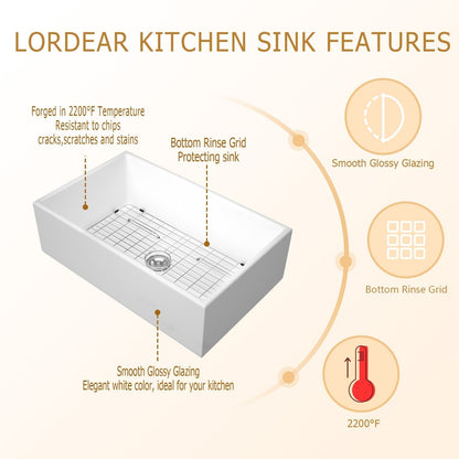 Lordear White Ceramic Single Bowel Farmhouse Kitchen Sink  from Lordear