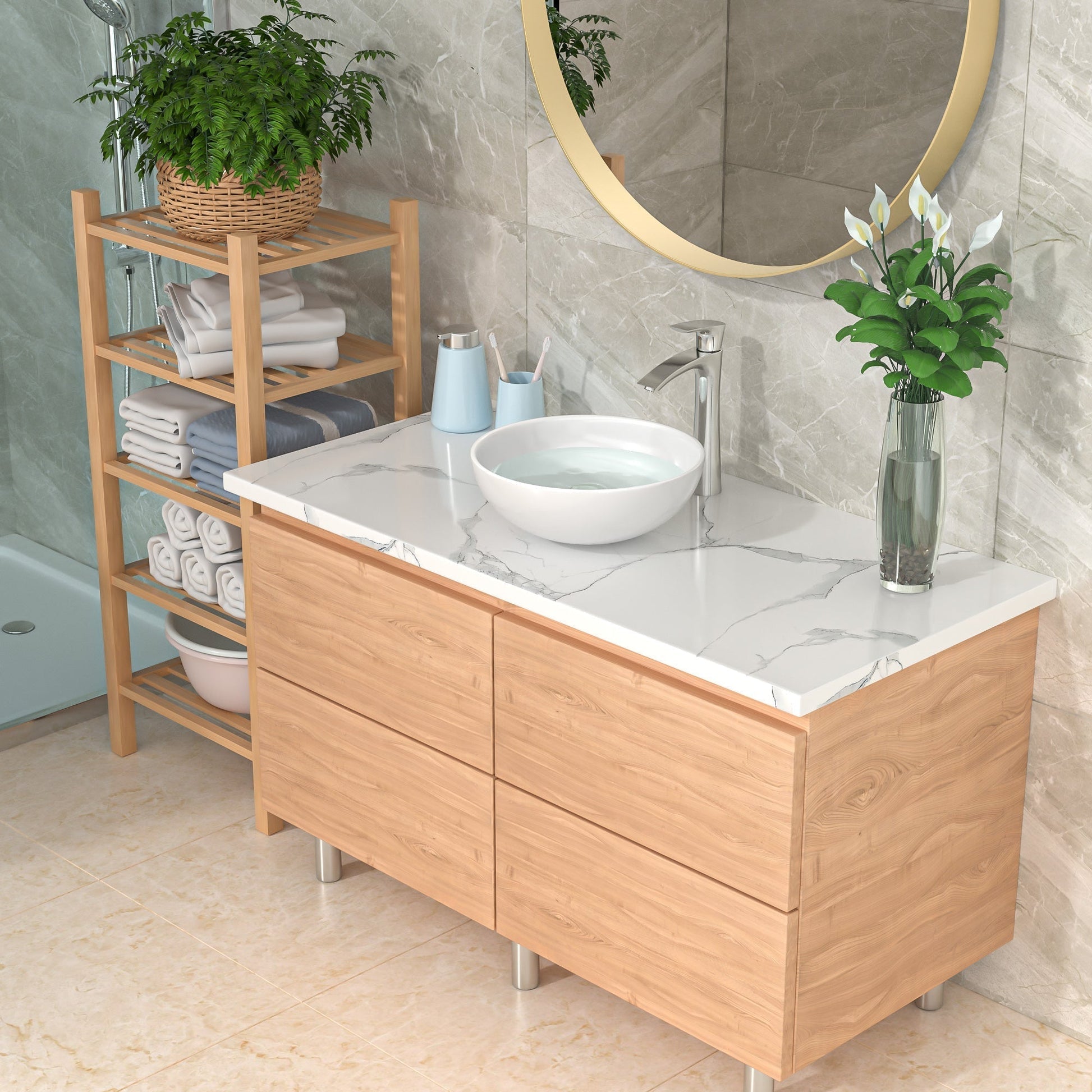 Lordear 13" W x 13" D White Ceramic Round Vessel Bathroom Sink  from Lordear