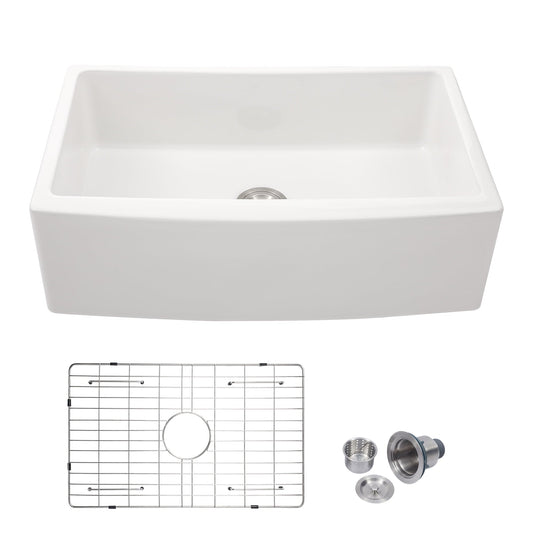 Lordear 33"  Fireclay Porcelain Ceramic White  Apron Front Single Bowl Farmhouse Kitchen Sink  from Lordear