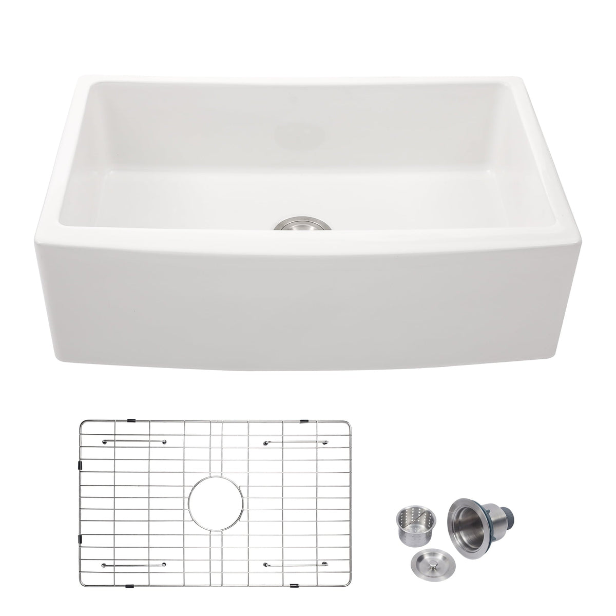 Lordear 33'' Fireclay Porcelain Ceramic White  Apron Front Single Bowl Farmhouse Kitchen Sink  from Lordear