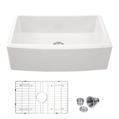 Lordear 33'' Fireclay Porcelain Ceramic White  Apron Front Single Bowl Farmhouse Kitchen Sink  from Lordear