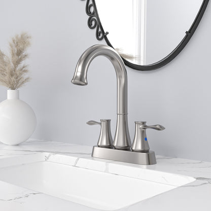 Lordear Brass Brushed Nickel Dual Handle Bathroom Faucet with Pop-Up Drain And Water Hoses  from Lordear