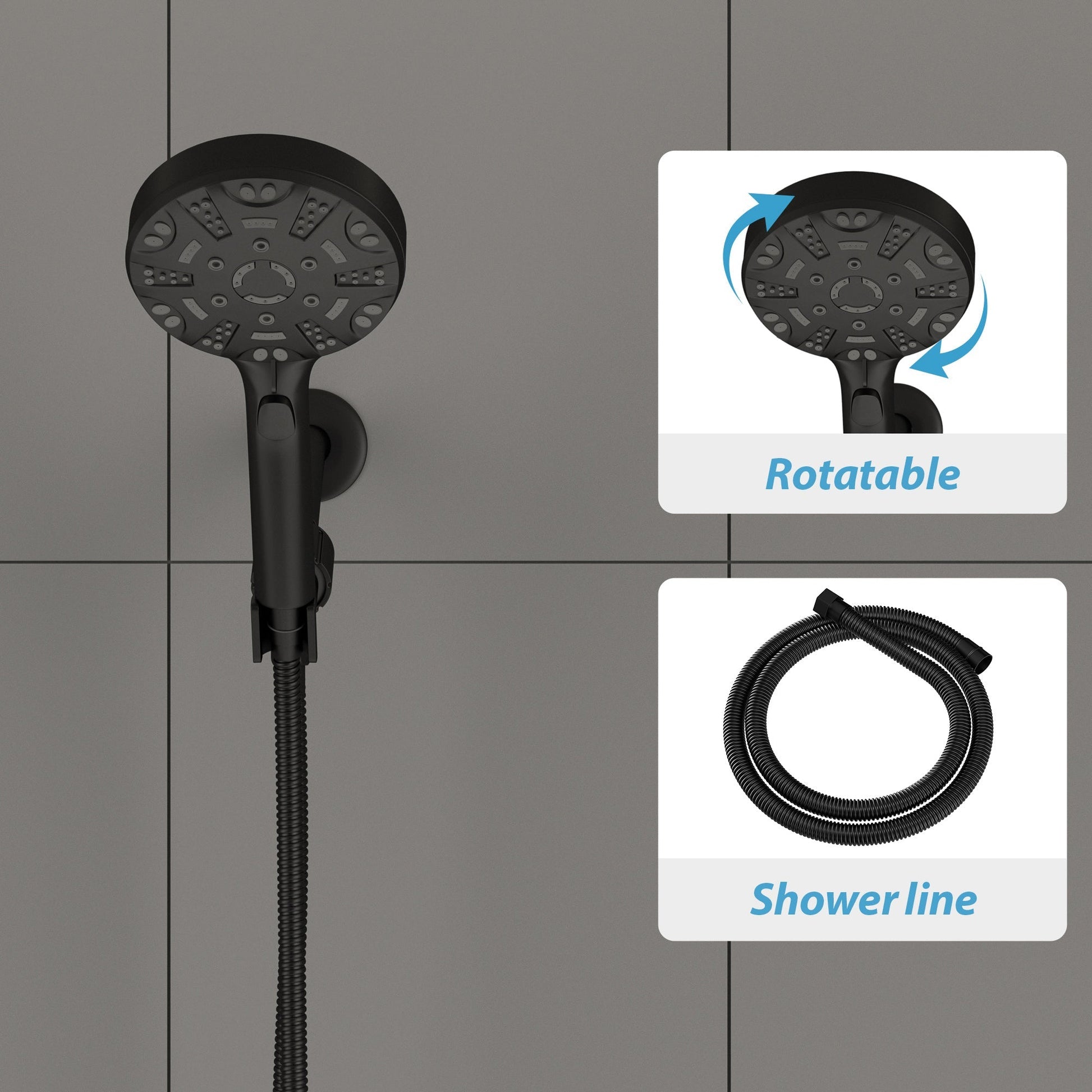 Lordear 5" Stainless Steel Wall Mounted Matte Black Round Rainfall Single Shower Head  from Lordear